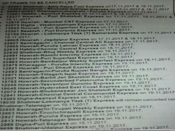 এক নজরে দেখে নেওয়া যাক বাতিল ট্রেনের তালিকা