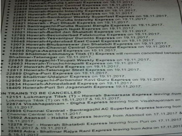 এক নজরে দেখে নেওয়া যাক বাতিল ট্রেনের তালিকা