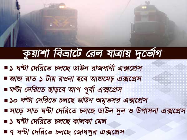 কুয়াশার ঘনঘাটায় বিপাকে হাওড়া রুটের লাখ খানেক যাত্রী কুয়াশার ঘনঘাটায় বিপাকে হাওড়া রুটের লাখ খানেক যাত্রী