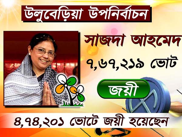 উলুবেড়িয়াতে বিপুল জয় তৃণমূলের, মানুষকে অভিনন্দন সাজদার উলুবেড়িয়াতে বিপুল জয় তৃণমূলের, মানুষকে অভিনন্দন সাজদার