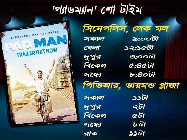 'প্যাডম্যান' কি ছাপিয়ে যাবে অক্ষয়ের আগের ছবিগুলিকে! জানুন ফিল্মের শো টাইম 'প্যাডম্যান' কি ছাপিয়ে যাবে অক্ষয়ের আগের ছবিগুলিকে! জানুন ফিল্মের শো টাইম
