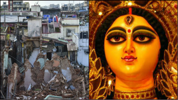 মহাপ্রলয়ে ধ্বংসস্তূপে, মা আসুক শান্তিরূপে! স্যাঁকরাপাড়ায় ক্যাচলাইন মহাপ্রলয়ে ধ্বংসস্তূপে, মা আসুক শান্তিরূপে! স্যাঁকরাপাড়ায় ক্যাচলাইন
