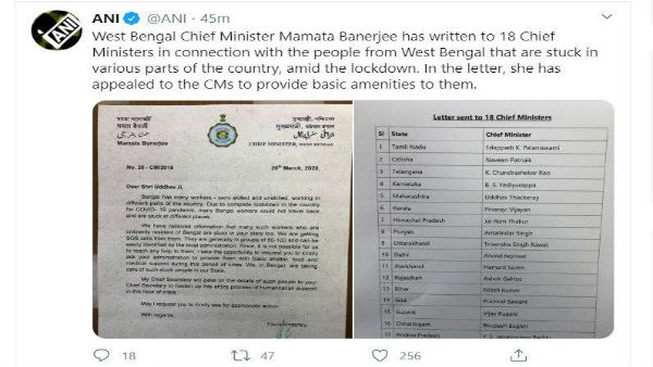 ১৮ জন মুখ্যমন্ত্রীকে মমতার চিঠি