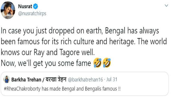 রিয়া চক্রবর্তীর জন্য বাঙালিদের অপমান সোশ্যাল মিডিয়ায়, সরব নুসরত জাহান রিয়া চক্রবর্তীর জন্য বাঙালিদের অপমান সোশ্যাল মিডিয়ায়, সরব নুসরত জাহান