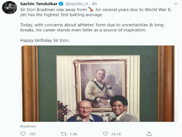 দ্বিতীয় বিশ্বযুদ্ধও তাঁকে আটকাতে পারেনি, জন্মদিনে ডন সম্পর্কে বললেন সচিন দ্বিতীয় বিশ্বযুদ্ধও তাঁকে আটকাতে পারেনি, জন্মদিনে ডন সম্পর্কে বললেন সচিন