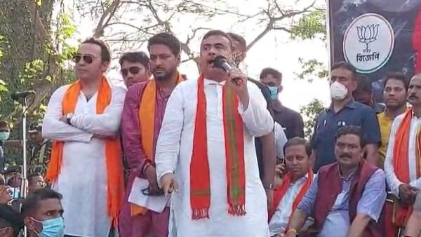 সিঙ্গুরে সুকান্ত, দেউচায় শুভেন্দু বিক্ষোভ সমাবেশে