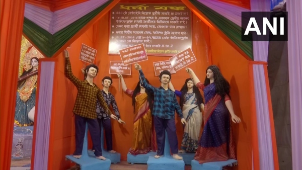সরস্বতী পুজোর থিমে নিয়োগ দুর্নীতি