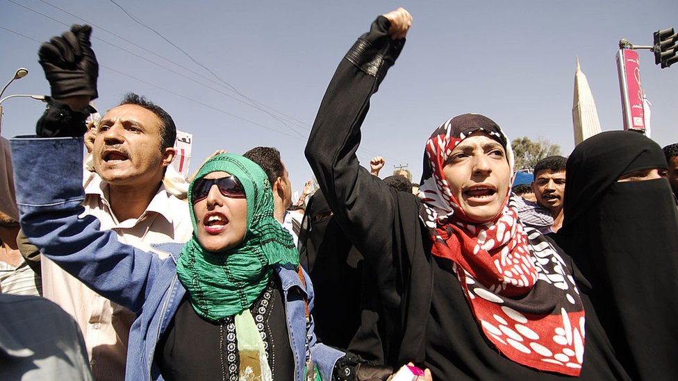 ইয়েমেনে ২০১১ সালের বিক্ষোভে যোগ দেয়া কয়েকজন নারী।